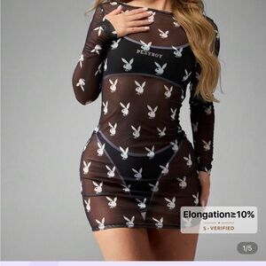 PLAYBOY Black and White Long Sleeve Dress